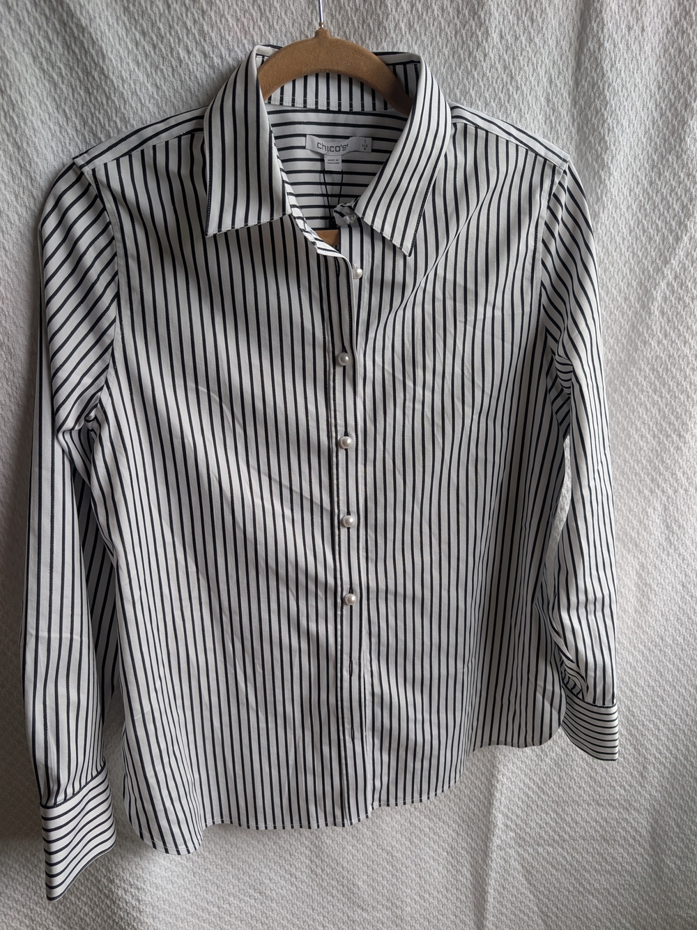 Chico's No-Iron Striped Button-Down Blouse - Brand New with Tags!